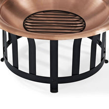Load image into Gallery viewer, Oversized Copper Bowl Fire Pit with Black Steel Frame Poker and Spark Screen