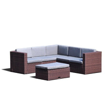 Load image into Gallery viewer, Brown Resin Wicker 4-Piece Outdoor Patio Furniture Set with Grey Cushions