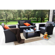 Load image into Gallery viewer, Black Resin Wicker 4-Piece Outdoor Patio Furniture Set