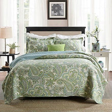 Load image into Gallery viewer, Queen size 3-Piece 100-Percent Cotton Bedspread Quilt Set with Green Paisley Pattern