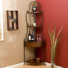Load image into Gallery viewer, Space Saving Corner Bakers Rack with Wrought Iron Frame