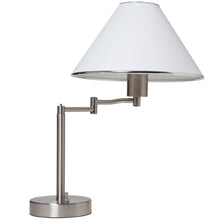 Load image into Gallery viewer, Sing Arm Table Lamp in Brushed Nickel and White Fabric Shade