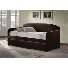 Load image into Gallery viewer, Twin size Brown Faux Leather Daybed with Roll-out Trundle