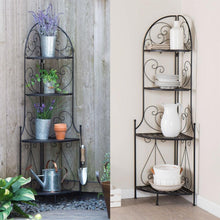Load image into Gallery viewer, Indoor - Outdoor Corner Bakers Rack Folding Metal Plant Stand with 4-Shelves