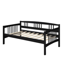 Load image into Gallery viewer, Twin size Black Solid Wood Day Bed Frame with Wooden Slats