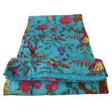Load image into Gallery viewer, King size Blue Floral Birds Cotton Quilt Blanket Bedspread