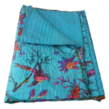 Load image into Gallery viewer, King size Blue Floral Birds Cotton Quilt Blanket Bedspread