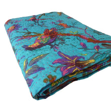Load image into Gallery viewer, King size Blue Floral Birds Cotton Quilt Blanket Bedspread