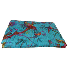 Load image into Gallery viewer, King size Blue Floral Birds Cotton Quilt Blanket Bedspread