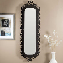 Load image into Gallery viewer, Wall-Mounted Jewelry Armoire Mirror with Gloss Black Scrollwork Border