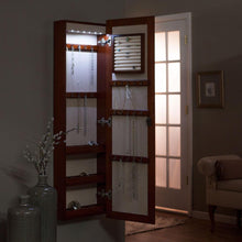 Load image into Gallery viewer, Wall Mounted Locking Jewelry Armore with Mirror in Cherry Wood Finish