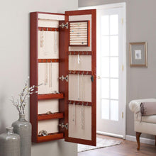Load image into Gallery viewer, Wall Mounted Locking Jewelry Armore with Mirror in Cherry Wood Finish