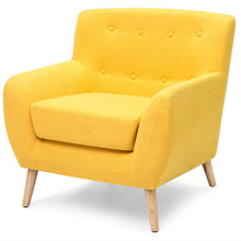 Load image into Gallery viewer, Modern Yellow Linen Upholstered Armchair with Mid-Century Style Wooden Legs