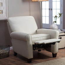 Load image into Gallery viewer, Soft Cream Bonded Leather Upholstered Club Chair Recliner with Espresso Legs