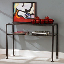 Load image into Gallery viewer, Black Metal Console Sofa Table with Glass Top and Shelves