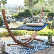 Load image into Gallery viewer, Blue 2-Person Quilted Hammock with Durable Wood Frame Stand