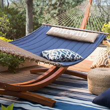 Load image into Gallery viewer, Blue 2-Person Quilted Hammock with Durable Wood Frame Stand
