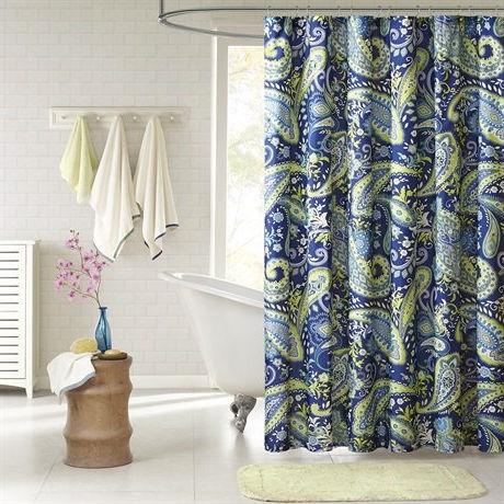 72 x 72-inch Blue Green Paisley Bathroom Shower Curtain in Polyester