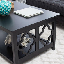 Load image into Gallery viewer, Black Quatrefoil Coffee Table with Solid Birch Wood Frame
