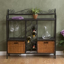 Load image into Gallery viewer, Kitchen Dining Baker's Rack with Wine Storage and Rattan Baskets