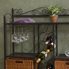 Load image into Gallery viewer, Kitchen Dining Baker's Rack with Wine Storage and Rattan Baskets