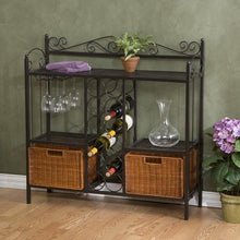 Load image into Gallery viewer, Kitchen Dining Baker's Rack with Wine Storage and Rattan Baskets