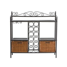Load image into Gallery viewer, Kitchen Dining Baker's Rack with Wine Storage and Rattan Baskets