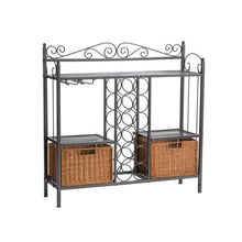 Load image into Gallery viewer, Kitchen Dining Baker's Rack with Wine Storage and Rattan Baskets