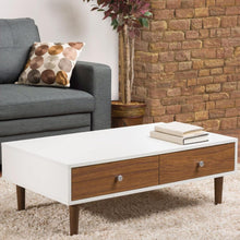 Load image into Gallery viewer, Modern Mid-Century Style White Wood Coffee Table with 2 Drawers
