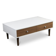Load image into Gallery viewer, Modern Mid-Century Style White Wood Coffee Table with 2 Drawers