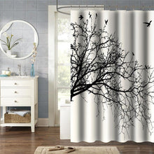 Load image into Gallery viewer, Birds in Tree Black White Shower Curtain in Polyester Fabric