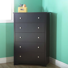 Load image into Gallery viewer, Eco-Friendly 5-Drawer Bedroom Chest in Black Wood Finish and Nickle Finish Knobs