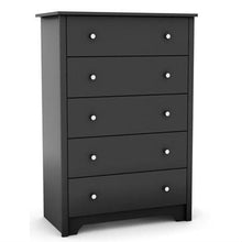 Load image into Gallery viewer, Eco-Friendly 5-Drawer Bedroom Chest in Black Wood Finish and Nickle Finish Knobs
