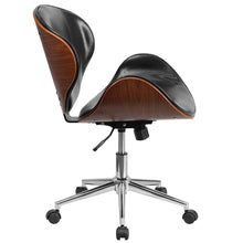 Load image into Gallery viewer, Mid-Back Walnut - Black Faux Leather Office Chair with Curved Bentwood Seat