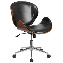 Load image into Gallery viewer, Mid-Back Walnut - Black Faux Leather Office Chair with Curved Bentwood Seat