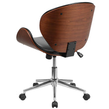 Load image into Gallery viewer, Mid-Back Walnut - Black Faux Leather Office Chair with Curved Bentwood Seat