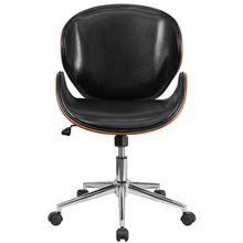 Load image into Gallery viewer, Mid-Back Walnut - Black Faux Leather Office Chair with Curved Bentwood Seat