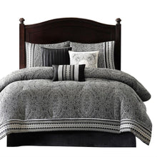 Load image into Gallery viewer, California King size 7-Piece Comforter Set in Black White Luxury Damask