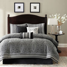 Load image into Gallery viewer, California King size 7-Piece Comforter Set in Black White Luxury Damask