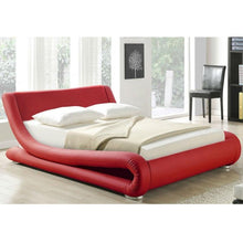 Load image into Gallery viewer, California King Red Faux Leather Upholstered Platform Bed with Modern Curved Headboard
