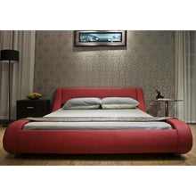 Load image into Gallery viewer, California King Red Faux Leather Upholstered Platform Bed with Modern Curved Headboard