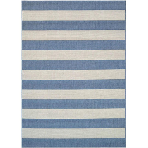 2' x 3'7 Ivory Blue Stripe Outdoor Indoor Rug