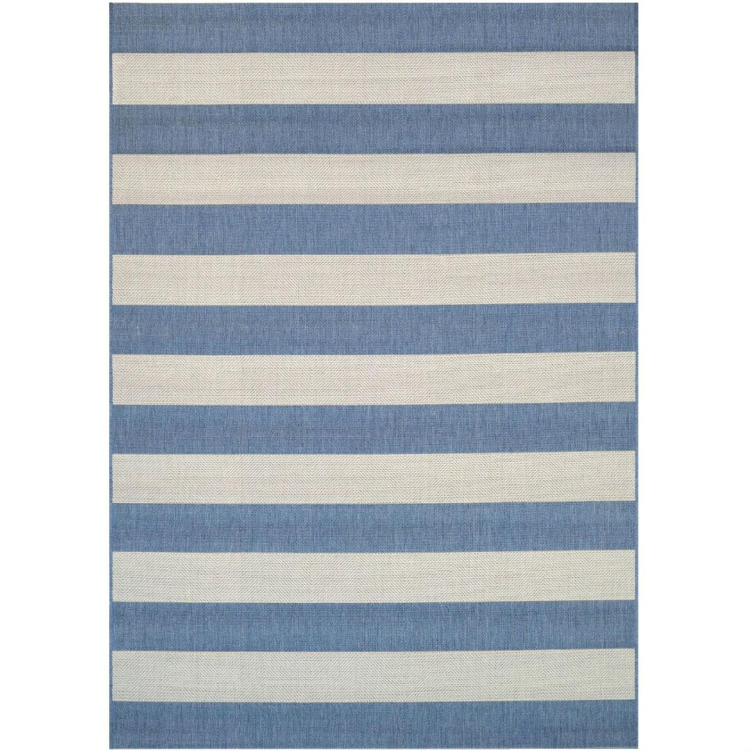 2' x 3'7 Ivory Blue Stripe Outdoor Indoor Rug