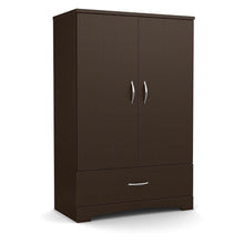Load image into Gallery viewer, Contemporary 2-Door Armoire Wardrobe Cabinet with Bottom Drawer in Chocolate Brown