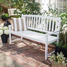 Load image into Gallery viewer, 4-Ft Garden Bench with Curved Back and Armrests in White Wood Finish