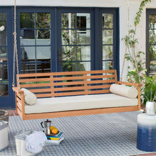 Load image into Gallery viewer, Deep Seat Wood Porch Swing Outdoor Bed with Cushion and 2 Bolster Pillows