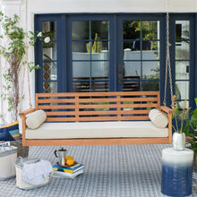 Load image into Gallery viewer, Deep Seat Wood Porch Swing Outdoor Bed with Cushion and 2 Bolster Pillows