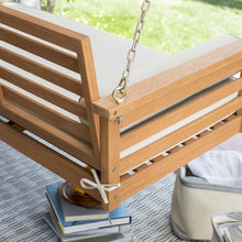 Load image into Gallery viewer, Deep Seat Wood Porch Swing Outdoor Bed with Cushion and 2 Bolster Pillows
