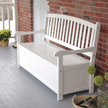 Load image into Gallery viewer, White Wood 4-Ft Outdoor Patio Garden Bench Deck Box with Storage