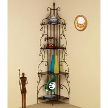 Load image into Gallery viewer, Ornate 4-Tier Metal Corner Bakers Rack Kitchen Dining Shelf